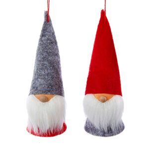 Gnomes Dwarf Christmas Holiday Ornaments Wood and Felt Set of 2